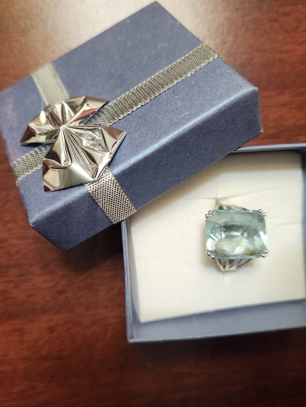 Sterling Silver Aquamarine Square Cocktail Ring - Light Blue
